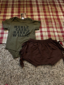 Merle cash hank & Willie baby girls clothing set